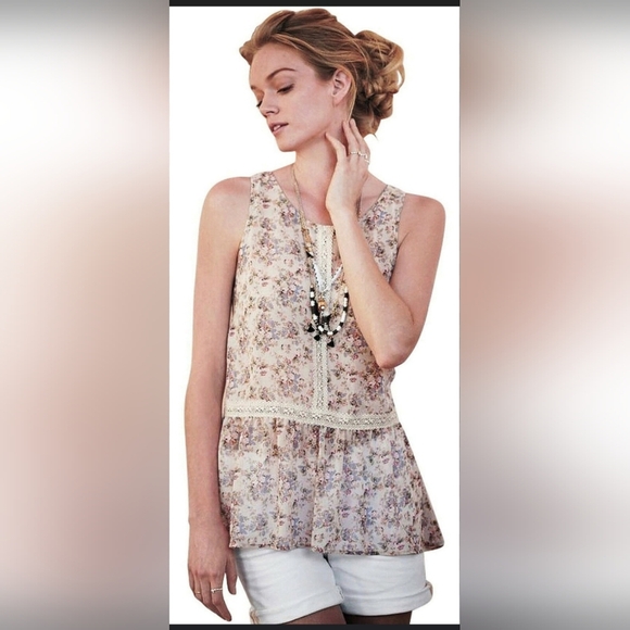RAGA Paisley Like Design Lace Front Blouse With Ruffle Hem - Cream & Black - Picture 1 of 8